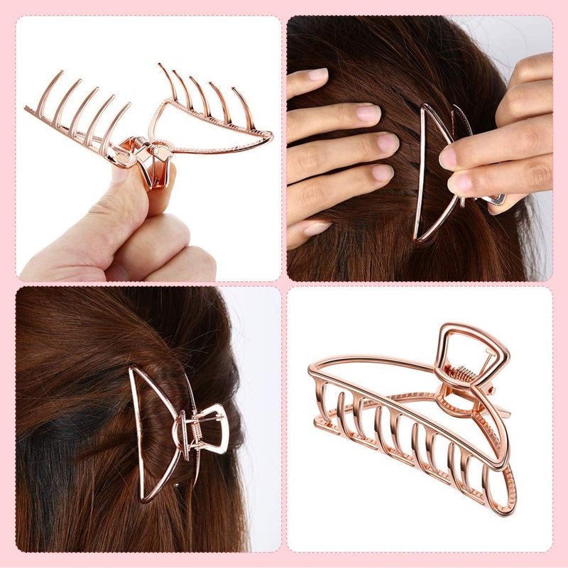 Emoly 3 Pack Large Metal Claw Clips Hollow Non-slip Hair Catch Jaw Clamp for Women Girls Hair Barrette for Fixing Hair (Silver&Gold&Rose Gold) - Image 5